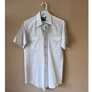 Vintage 80s Wrangler white striped western pearl snap short sleeve shirt size 15